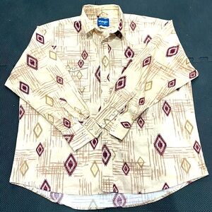 Wrangler shirt Western Vintage  Pearl Snap Aztec‎ Print Mens Shirt Size XXL